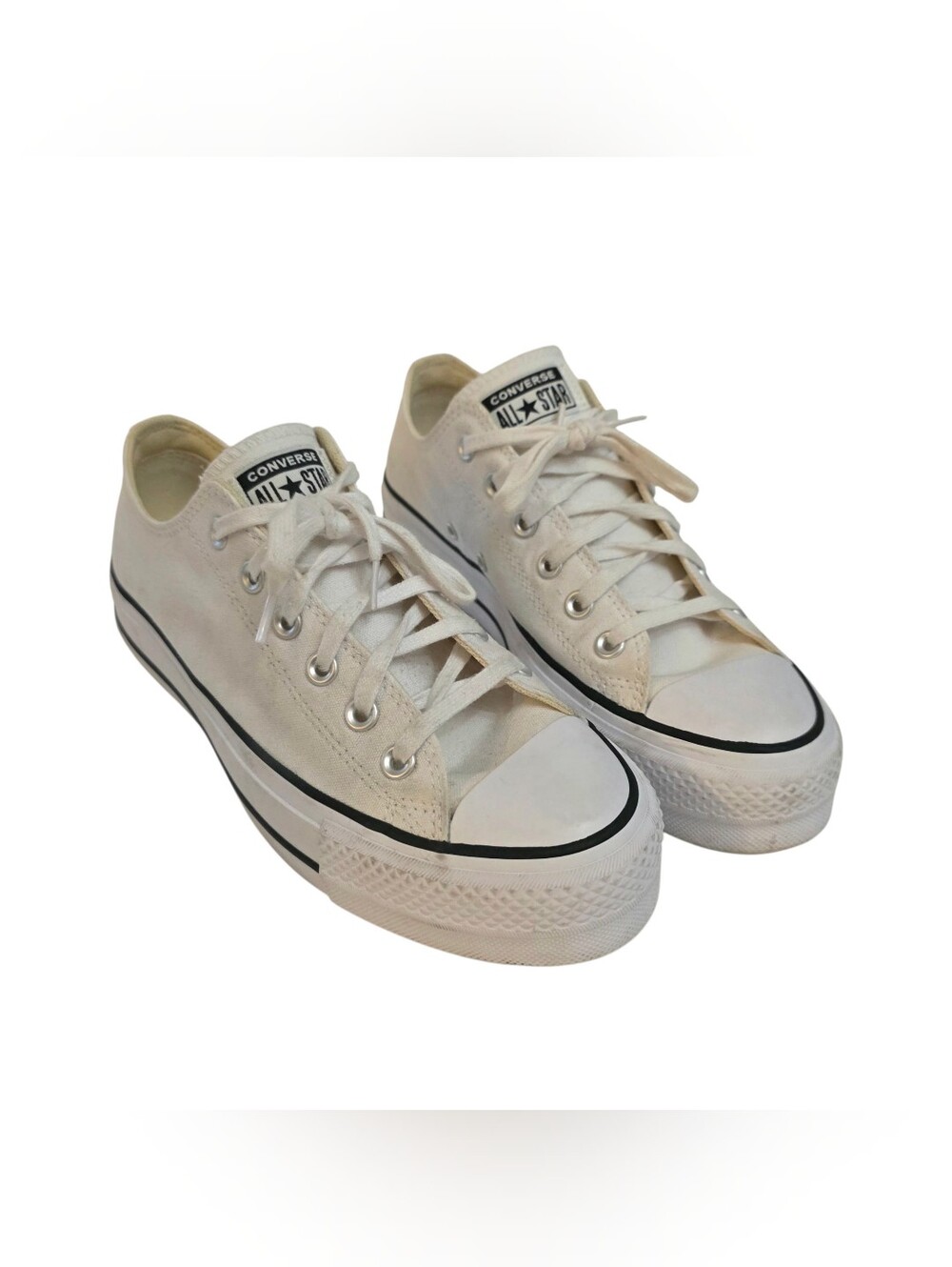 Chuck Taylor All Star Lift Platform Low Top Shoes 9 Womens White Canvas Lace Up